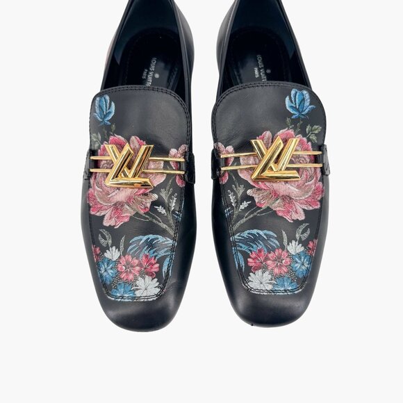 Louis Vuitton Upper Case LV Black Leather Floral Loafers Flat Size 37 US 7 Women - Picture 4 of 15
